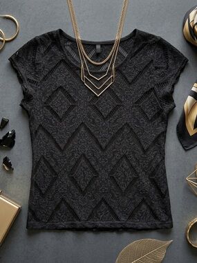 NEW Dynamite Black Sheer Lace Boho Blouse XS Romantic Chic Top